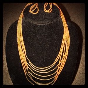 New ORANGE BEAD NECKLACE & EARINGS